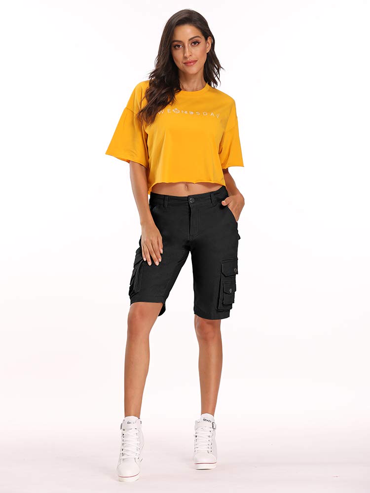 Aeslech Bermuda-Shorts für Damen, leger, Baumwolle, mehrere Taschen, einfarbig, Camouflage, Outdoor-Kleidung