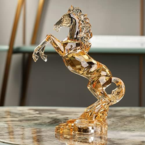 DARMOMOON Acrylic Horse Figurine Chinese Feng Shui Glass Collection Ornament Statue Animal Collectible Standing Table Decor Home Decor 9''L (Amber)