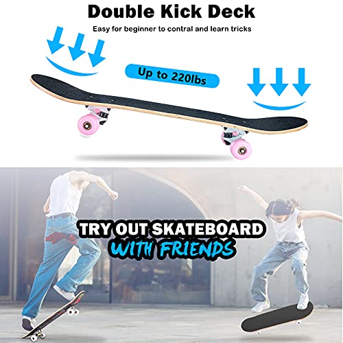 Skateboard, 8-lagiges Ahornholz, 78,9 x 20,3 cm, ABEC-11-Kugellager und 95A Räder, Standard-Skateboards für Kinder, Jugendliche, Erwachsene und Anfänger