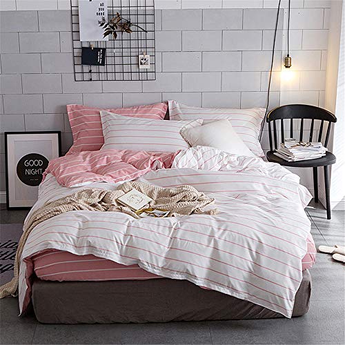 Housse de couette 140x200 microfibre à rayures parure de lit rose - 3