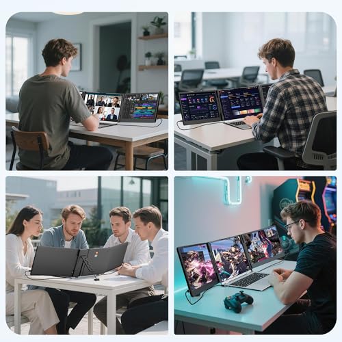 Image of Laptop Screen Extender, 14 inch Triple Monitor Extender, 1080P FHD Portable Monitor for Laptop, Upgraded Auto-Width Fits 13-17.3 inch Laptops, Plug & Play Screen Extender Compatible with Windows /Mac /Chrome