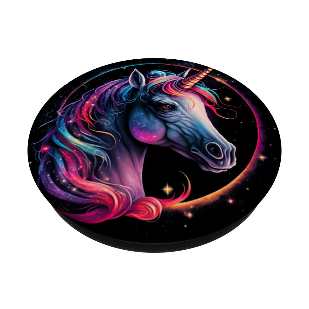 Colorful galaxy Unicorn PopSockets Swappable PopGrip, Black - Image 2