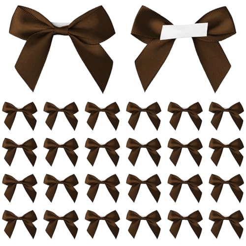 30 Pcs Brown Satin Ribbon Bows for Gift Wrapping and Crafts