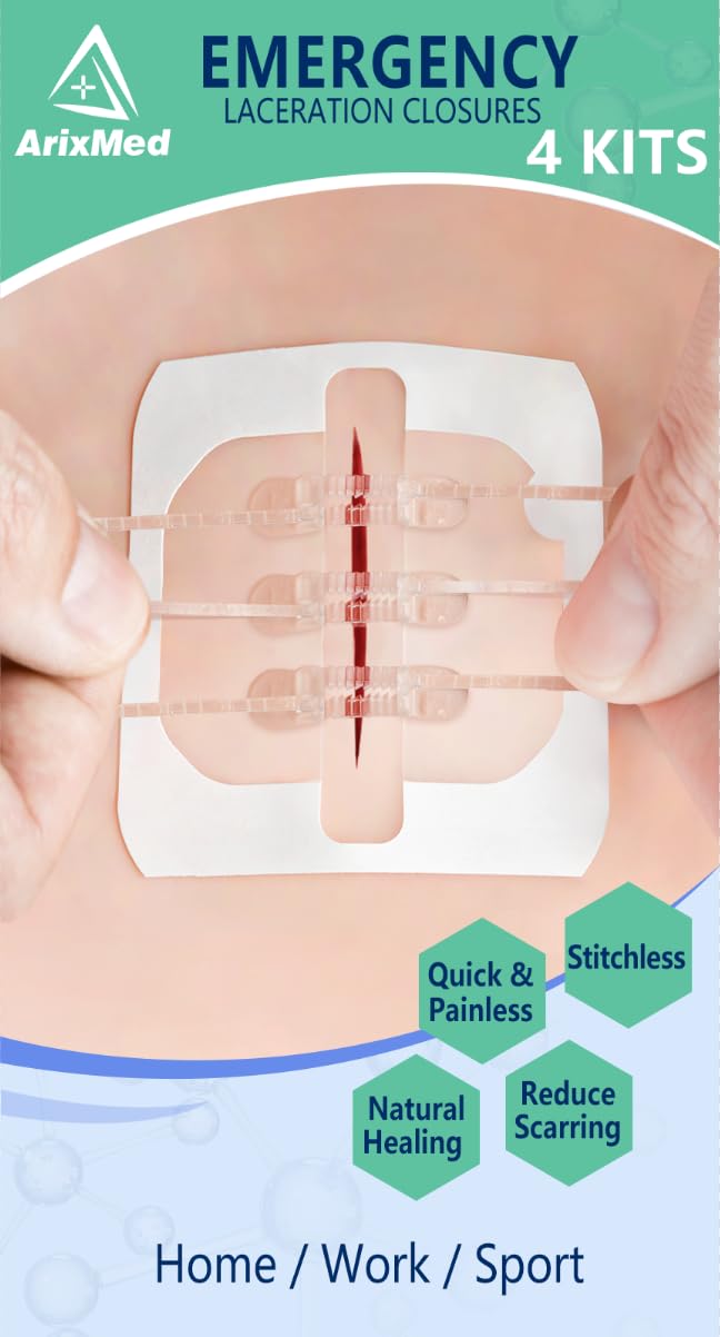 Emergency Laceration Closures, Zip Sutures Butterfly Bandaids Kit (4 Set), Repair Wounds Without Stitches, Must Have for First Aid Kits