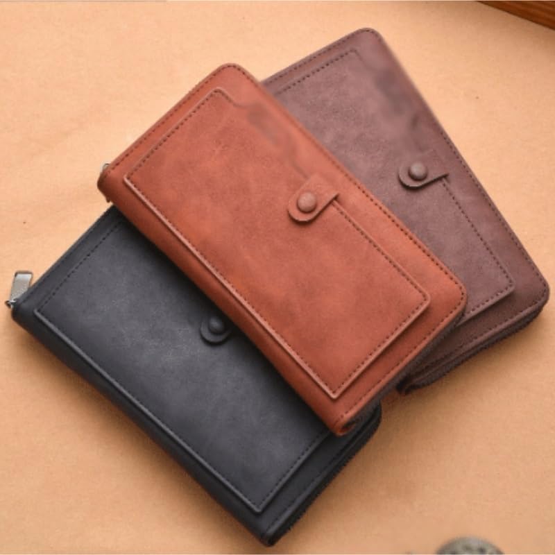 VIDI Retro Men's Wallet Zipper Large Capacity PU Leather