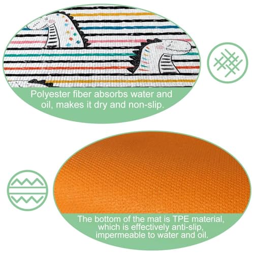 Alfombrilla de cocina lavable VAPOKF set de 2 alfombras absorbentes rayas dinosaurio 6