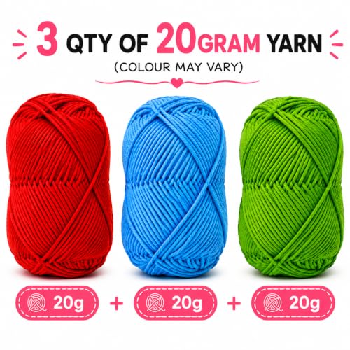Image of Viharini Crochet Kit for Beginners with Yarn, Hooks, Stitch Markers, Knitting Needles, Eyes, Keychain, DIY Tools & Crochet Thread - Complete Crocheting Set for Adults and Kids (Red Blue Green)