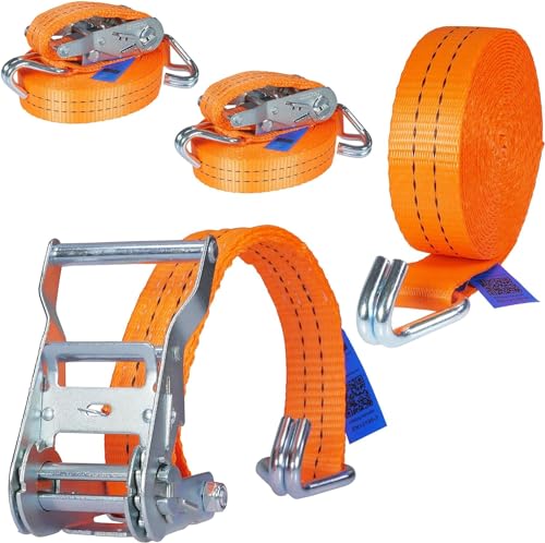 2 Stück 2000kg 6m Spanngurte mit Ratsche 2 teilig zweiteilig mit Haken Ratschengurt Zurrgurte orange 35mm 2000 daN 2t Industrie PLANET