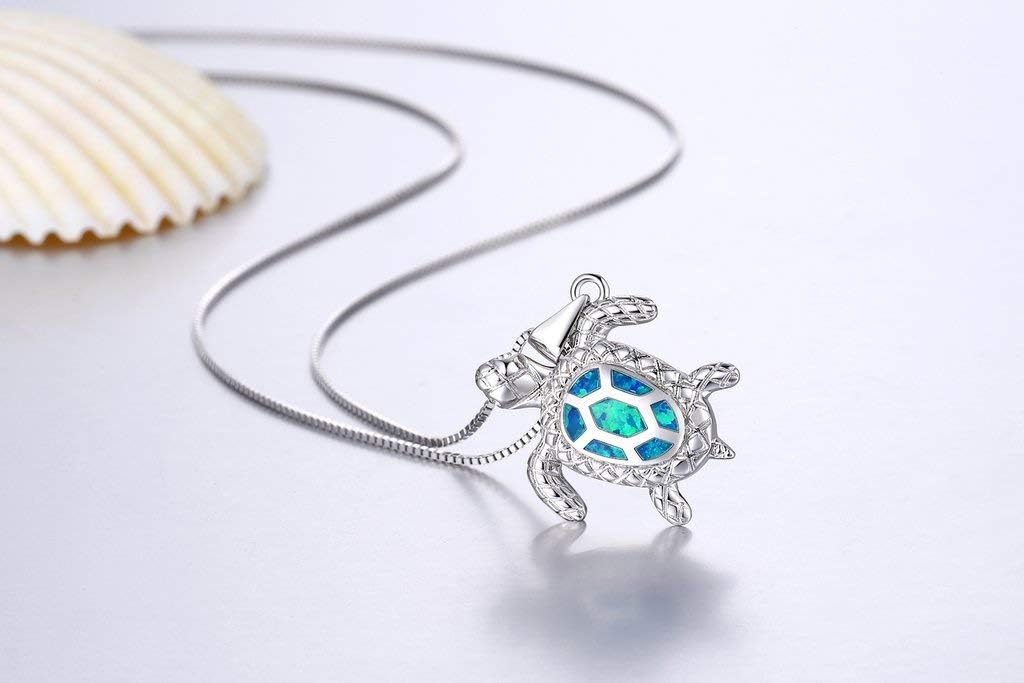 Blue Opal Sea Turtle Necklace Sterling Silver Necklace Fine Jewelry For Women Gifts - Image 2