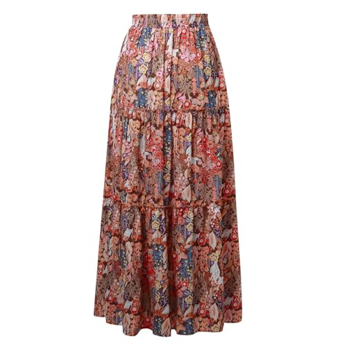 Jupes de mariage EARKOHA Femme Maxi Jupe Décontractée Taille Haute Graduée Imprimé Paisley Longue avec Poches Fermeture Éclair, c, XL