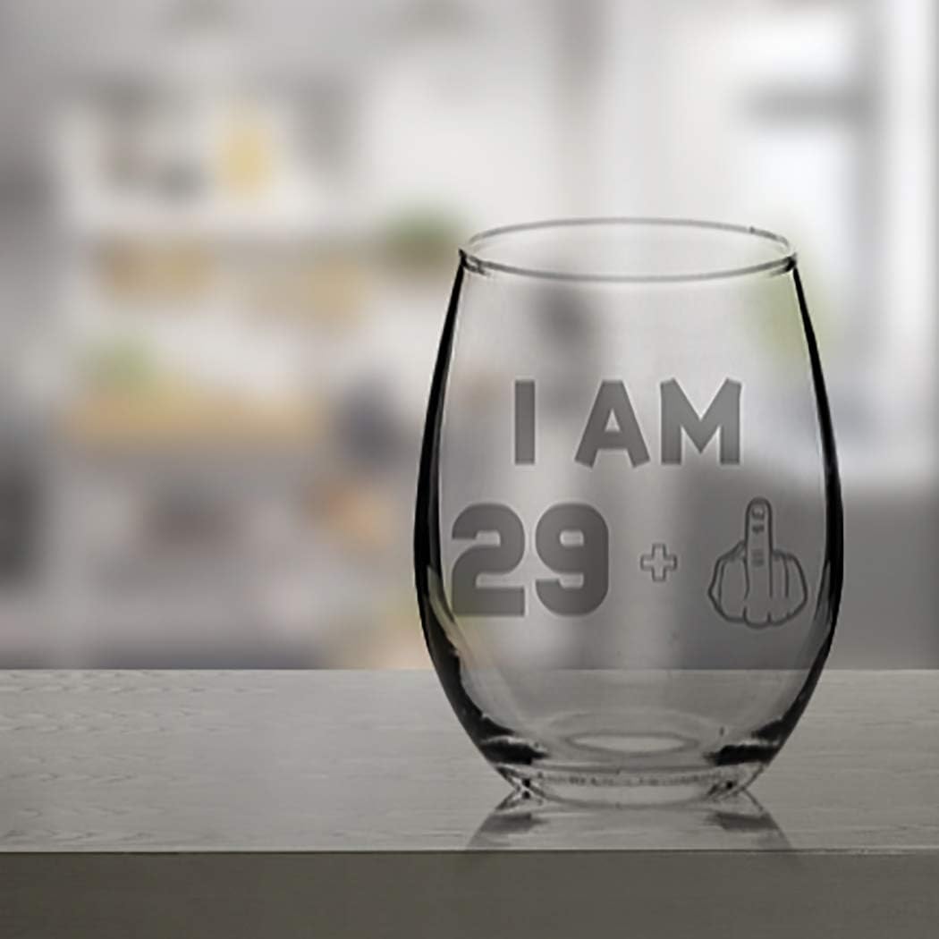 Flash Sale Veracco I am 29+1 Middle Finger Stemless Wine Glass 30th BirthdayGift For Him Her Thirty and Fabulous (Clear, Glass)