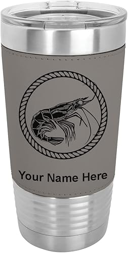LaserGram 20oz Vacuum Insulated Tumbler Mug Shrimp Personalized Engraving Included Faux Leather Gray disponible en Yaxa Costa Rica
