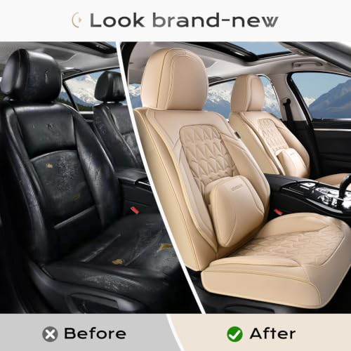 Image of Coverado Seat Covers, Car Front Seat Covers with Backrest, Nappa Leather Car Seat Protectors,Waterproof &Breathable,Anti-Slip Automotive Seat Cushion, Universal Fit for Most Vehicles