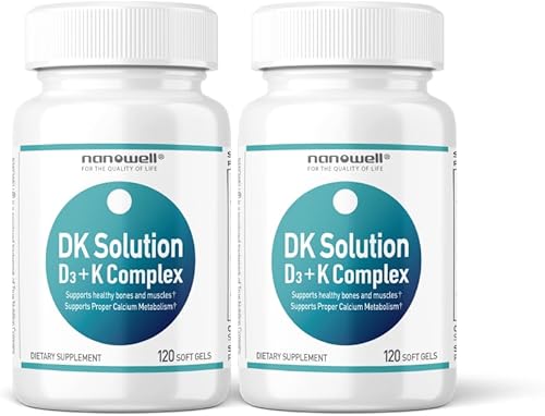 DK Solution 120 cápsulas blandas x 2 botellas (vitamina D3 + complejo K) - Suplemento dietético para la salud ósea, dientes y muscular, apoyo