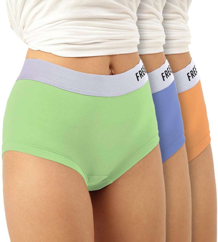 FREECULTR Women's Underwear Anti Bacterial Micromodal Airsoft Silverfox Boxer Brief - Non Itch No Chaffing Sweat Proof - Size M Pack of 3-Z-Lime,P-Blue,F-Orange