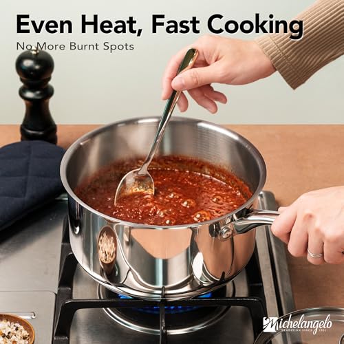 Image of MICHELANGELO Stainless Steel Saucepan Set with Lids 1QT & 2QT & 3QT, Stainless Steel Sauce Pot Set 6 Piece, Nonstick Saucepans, 6 Piece Sauce Pan Set, Dishwasher Safe, Induction Compatible