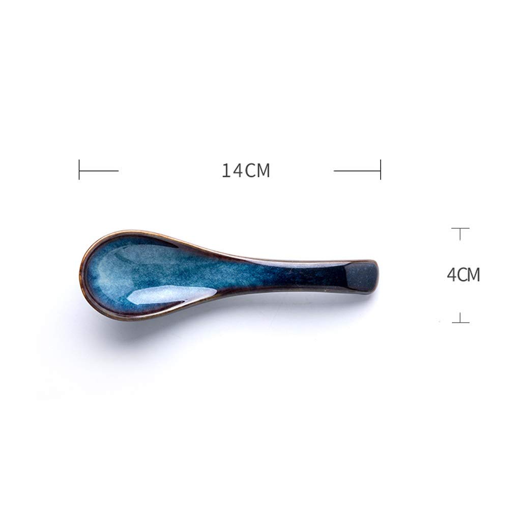 Cuillères à Soupe en céramique Asiatique Bleue et Marron foncé, cuillères à thé, 5,5 Pouces de Long, Lot de 4 cuillères de Service