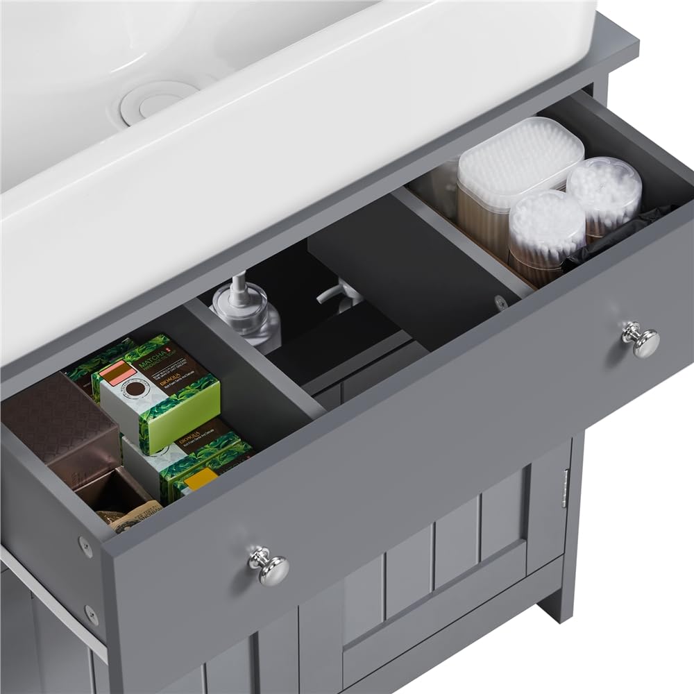 Yaheetech Mobile da Bagno Sottolavabo Mobiletto con Cassetto e Ripiano Portaoggetti Armadietto da Terra per Lavandino Salvaspazio Mobile da Archivio 60 × 30 × 60 cm (Grigio Scuro)