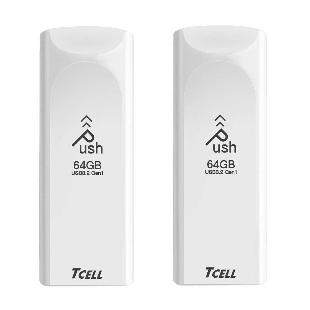 TCELLPush 64GB 2 Pack USB 3.2 Gen1(3.1/3.0) USB Flash Drive Read Speed up to 100MB/s, Retractable Design Memory Stick, White (64GB X 2)