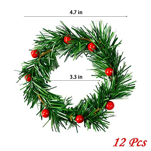 Ybb 12Pcs Christmas Candle Rings, Small Artificial Red Berry Wreath Candle Holder Rings, Fits 3 Inch Pillars Candle Tapers For Rustic Wedding Centerpiece Christmas Table Decoration #TOP1