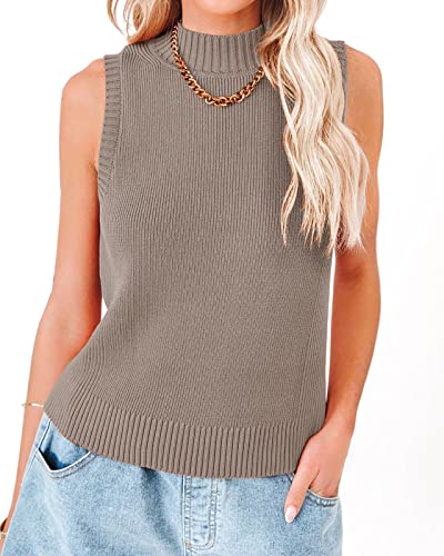 Image of Rilista Women Summer Knit Tank Tops Sleeveless Turtleneck Cami Shirts Ribbed Mock Neck Pullover Sweater Vests