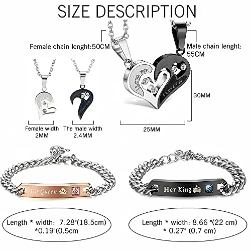 Karlota Couples I Love You Matching Half Heart Necklace Bracelets Set Boyfriends Girlfriends Stainless Steel Pendant Jewelry Gifts Her King And His Queen Cute Cheap Necklace(Black, Pink) #TOP2