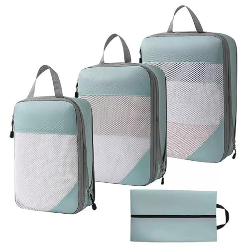 Image of House of Quirk Polyester Compression Packing Cubes for Travel - 4 Set Organizers, Compressible Essentials (Sky Blue)