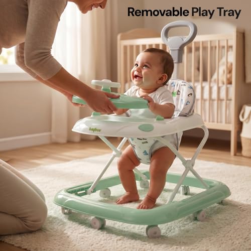 Image of Baybee Baby Walkers for 6-18 Month Baby Boy and Girl with Parental Handle | Interactive Musical Activity, Removable Play Panel & Feeding Tray, Breathable Soft Mesh Seat, Foldable Portable Design | Push Walker for kids (Green)
