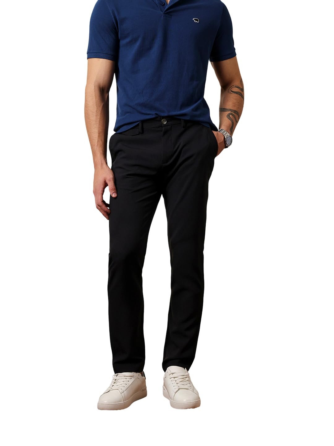 the bear house Men Solid Slim Fit Formal Trouser Black-picture-29