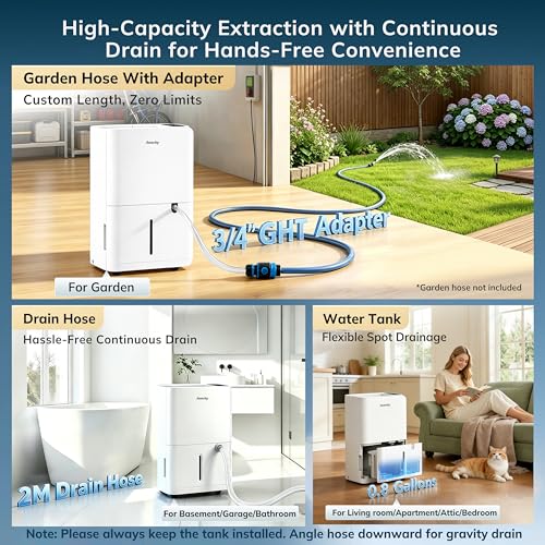 Image of AEOCKY 50 Pint /Day Compressor Dehumidifier, 3500Sq.Ft for Basement, Home, Bedroom, Bathroom, with Drain Hose, 0.8 Gallon Water Tank Capacity, Intelligent Humidistat, Quiet