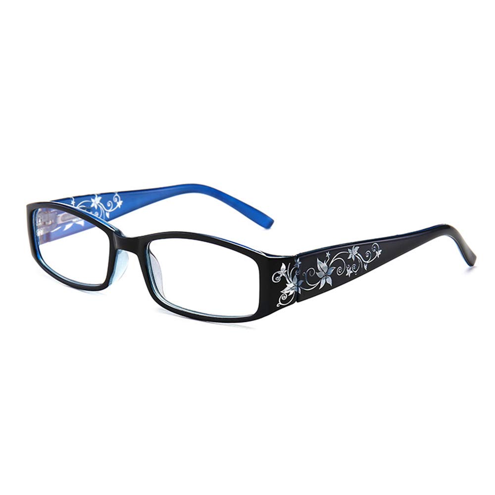 KoKoBin Damen Ultraleichte Lesebrille elegantes Anti-Blau-Licht mit Blumenspiegelfüßen kleine Lesebrille(Blau，+1.5)