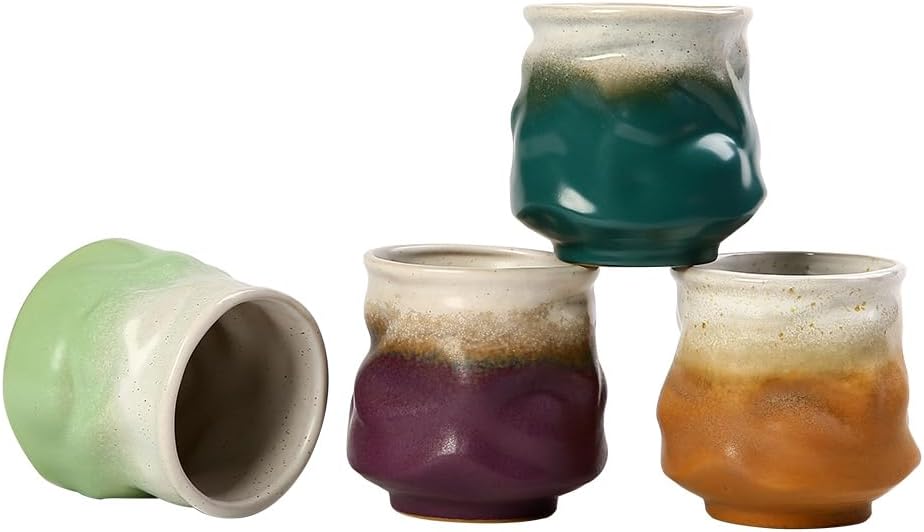 Ceramic Espresso Cups Set of 4 7.4oz Demitasse Cups for Coffee & Tea, No Handles, Durable & Dishwasher Safe