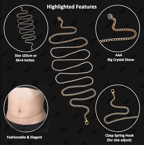 Image of VAMA FASHIONS 4 Pcs 18K Gold Plated Anti Tarnish Waterproof Waist Belly Chain Adjustable Hip Body Chains Kamarbandh Vaddanam Kamar Chain Combo for Women Girls