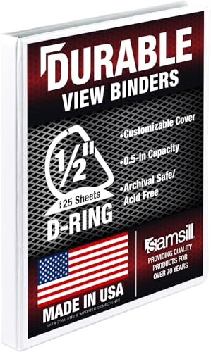 Image of Samsill Durable 0.5 inch 3 Ring Binder, D Ring Binder, 100% Recycled Chipboard, White