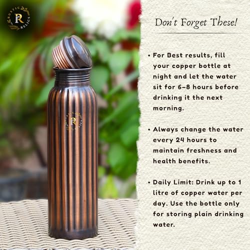 Image of Pure Copper Water Bottle - 1L Hand Made | Antique Rope Design With Leak-Proof Lid | Ayurvedic Copper For Health Benefits | Non-Toxic Metal Made | Everyday Healthy Drinkware