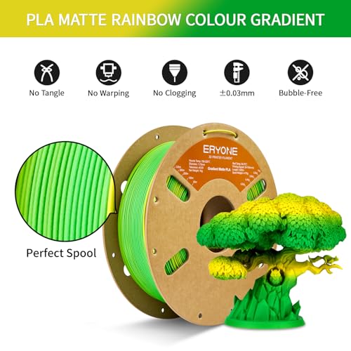 Image of ERYONE Matte Gradient Rainbow 3D Printer PLA Filament 1.75 + /- 0.03mm, Matte Multicolor Filament PLA 1KG(2.2LBS) Spool, Shire (Yellow Green)