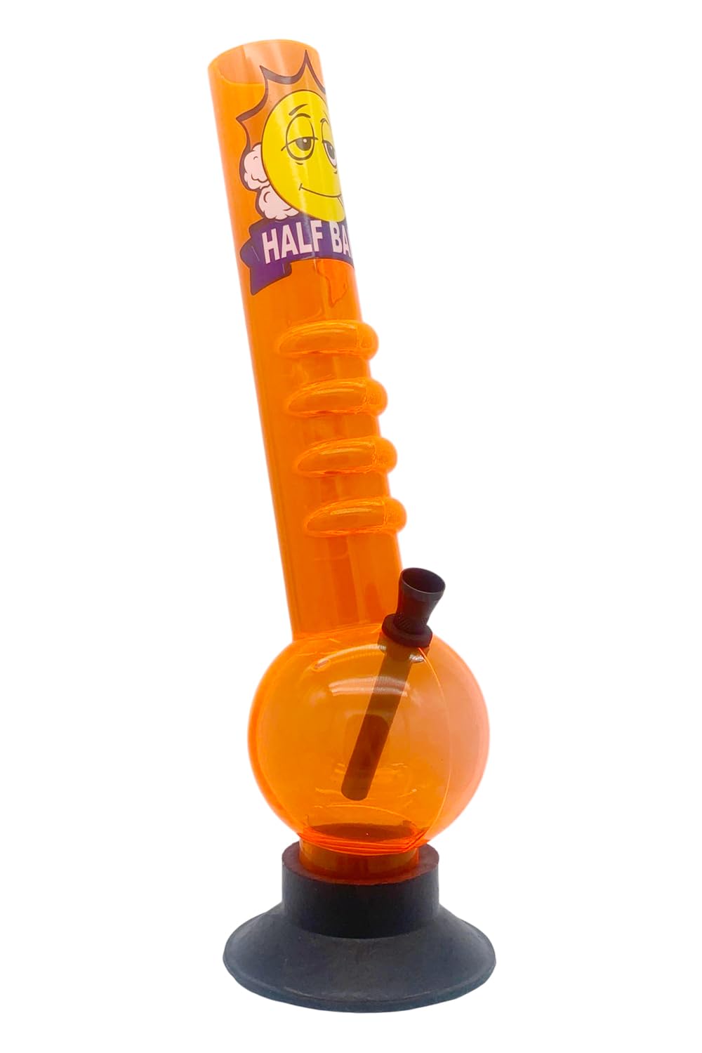 Half Baked "Future Island" 30cm Acrylic Waterpipe Bong, part of the Half Baked collection by Chongz, signature chilled-out cartoon sun decal on the neck (Orange)