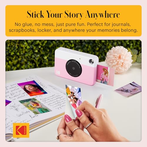 Image of KODAK Printomatic Full-Color Instant Print Digital Camera, Zink 2x3 inch (5.1x7.5 cm) Sticky-Back Photo Paper, 5MP, Portable, Creative Fun Gift for Birthday, Christmas, Holiday, Pink