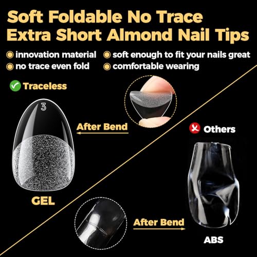 Image of UNA GELLA Extra Short Almond Gel Nail Tips, 216 Pcs Pre-shape XS Almond Nail Tips Full Cover Press On Nails Half Matte Clear Fake Nails For Women Girl DIY Salon At Home 12 Sizes