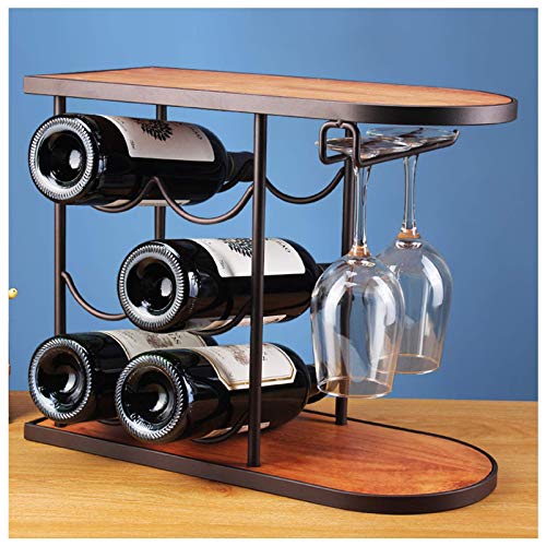 Porte-bouteille et 4 verres à pied, support en bois de table robuste - 7