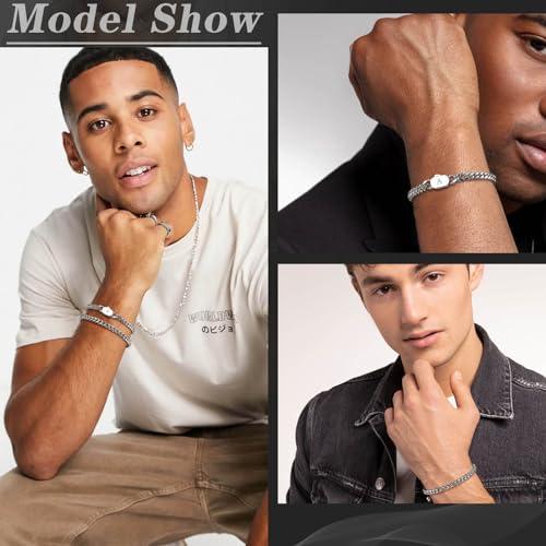 Hisatan Initial Bracelets for Men, 2 Pcs A-Z Letter Bracelet Silver Mens Bracelet with Initial, Stainless Steel Stylish Non Tarnish Cuban Link Bracelet for Men Jewelry Gifts4