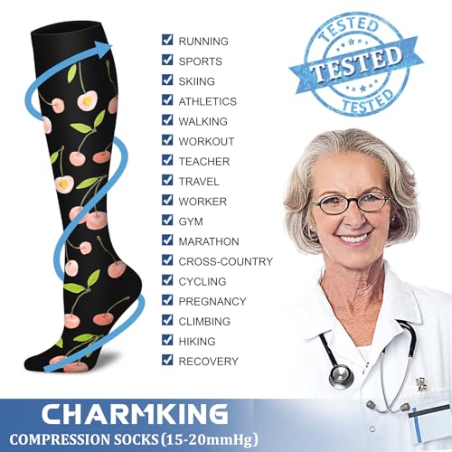 Image of CHARMKING Compression Socks for Women & Men Circulation (8 Pairs) 15-20 mmHg Best Calf Socks Support for Athletic Cycling