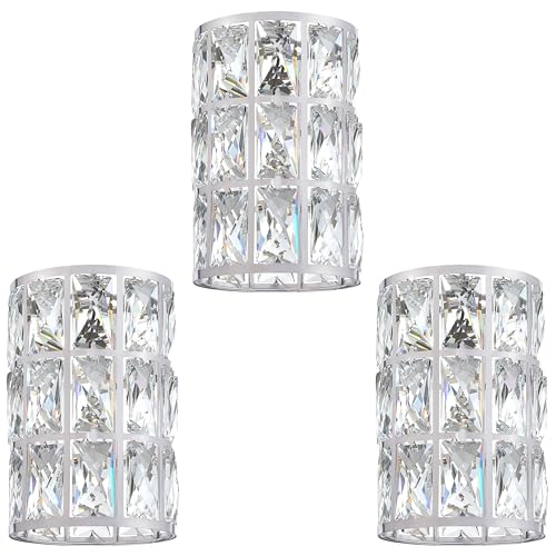 Image of 3 Pack Replacement Crystal Metal Cover Shade Pendant Ceiling Chandelier Wall Sconce Lamp Fixture Brushed Nickel Finish,1.66 inch Fitter Size,7.7 inch High*5.1 inch Diameter