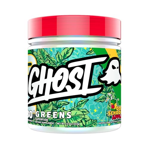GHOST Greens Superfood Powder Old School Apple - 30 Servings - 19 Super Greens & Reds Fruits Vegetables Spirulina & Chlorella Prebiotics 10 Billion CFU Probiotic & Digestive Enzymes - Soy-Free