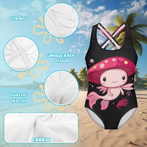 Image of Girls One Piece Cat Swimsuits Quick Dry Cartoon Beach Bathing Suit Crossback Swimwear for Kids 5-14 Years