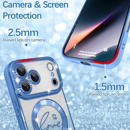 Image of ZIYE Magnetic Case Designed for iPhone 17 Pro Max Glitter Case-Blue