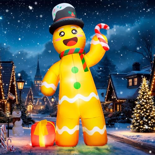 12FT Giant Christmas Inflatables Gingerbread Man Built-in Bright LED Light, Huge Christmas...