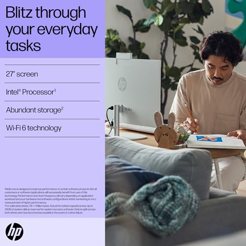 HP All-in-One Desktop 27 PC, AMD Ryzen 7 7730U, 16 GB DDR4, 1TB SSD,Dual 2W Speakers,Windows 11,MSO, Shell White, 6.72 kg, 27-cr0047in - Image 6