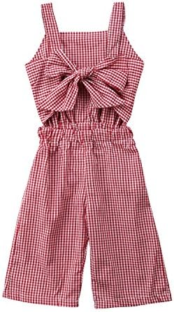QiyliiKids Toddler Baby Girl Red Plaid Big Bow Sleeveless Romper Jumpsuit Trousers Clothes Outfits