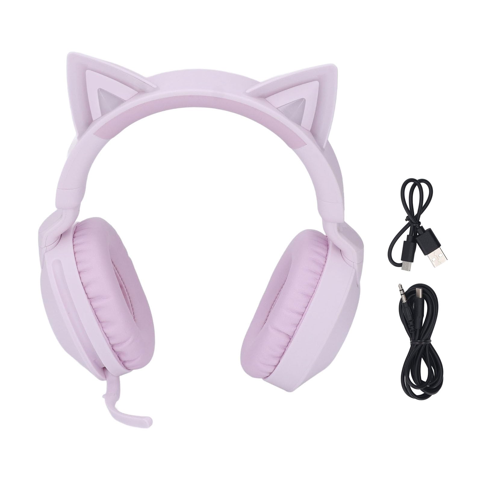 Cuffie Cat Ear con luci LED Wireless Bluetooth 5.4 e cablato 3.5mm AUX Cuffie da gioco pieghevoli con microfono e controllo volume per bambini Adolescenti Adulti (Viola)